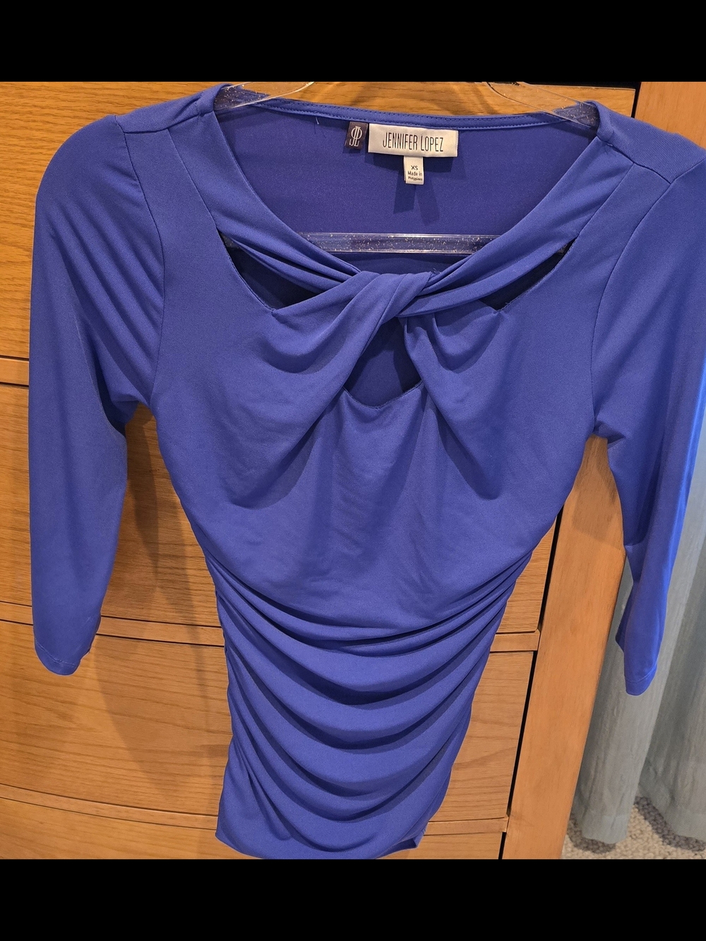 Jennifer Lopez Royal Blue Twist Neck Ruched Keyhole Top, Women's XS, Like New